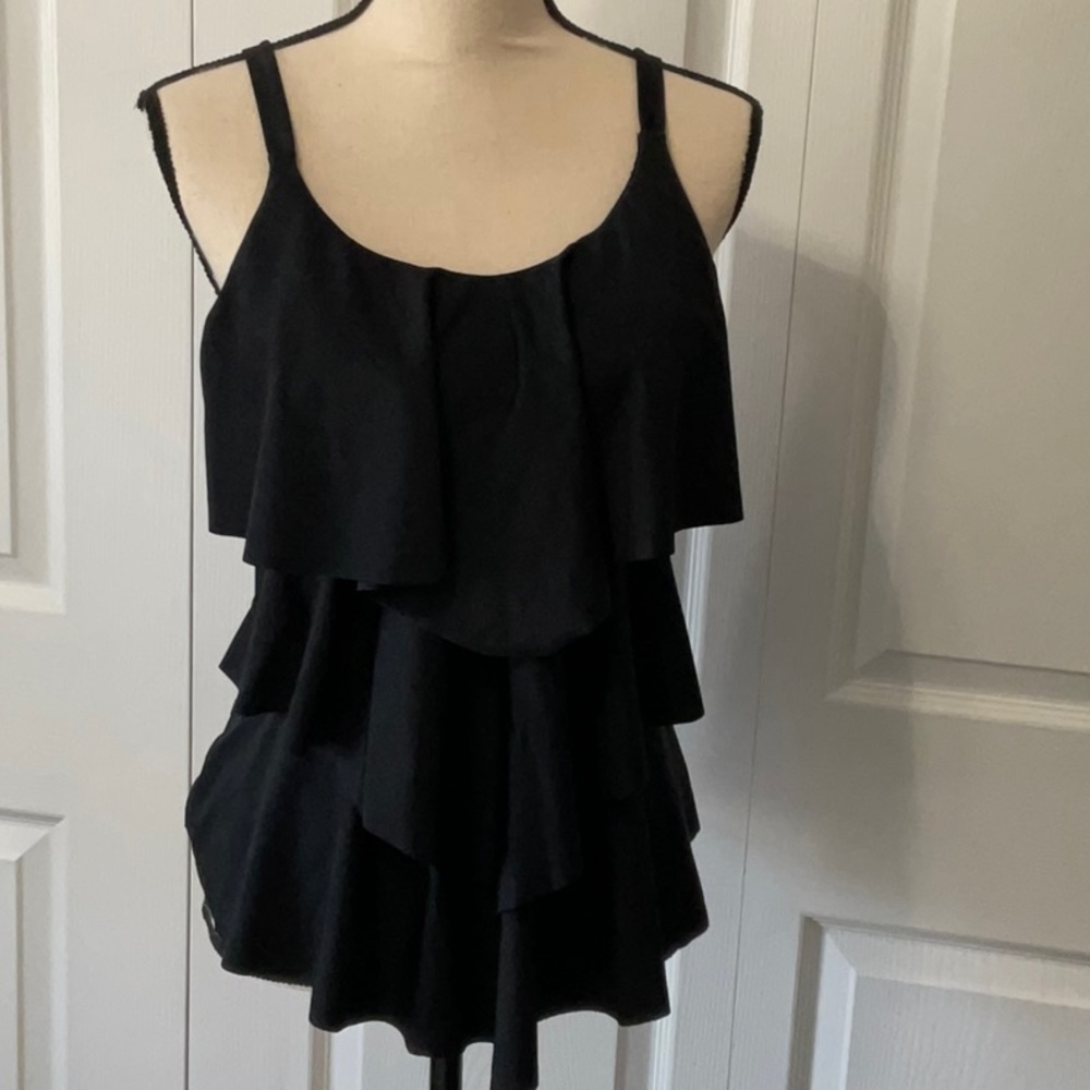 NWOT Lazosal Sportshe Black Layered Ruffle Tankini/ Swim Top, Large
